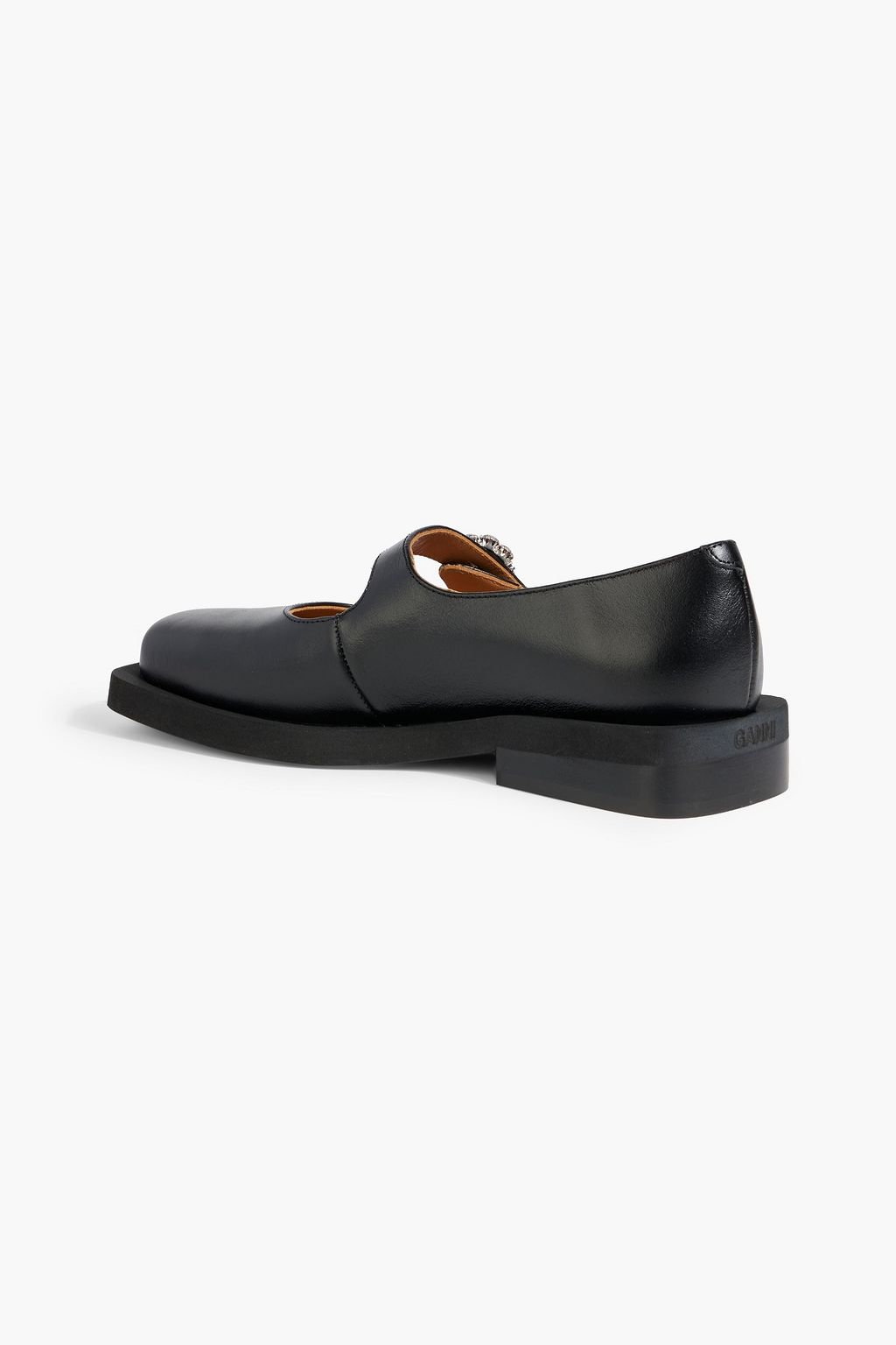 GANNI Crystal-embellished leather Mary Jane flats