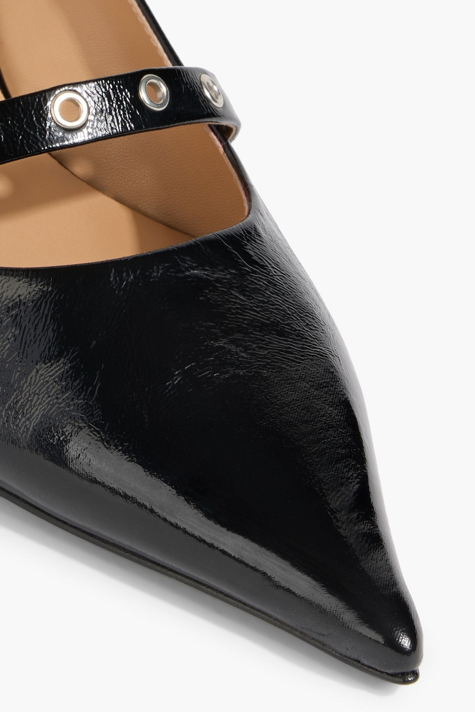 Ganni Buckled Glossed Pumps In Black