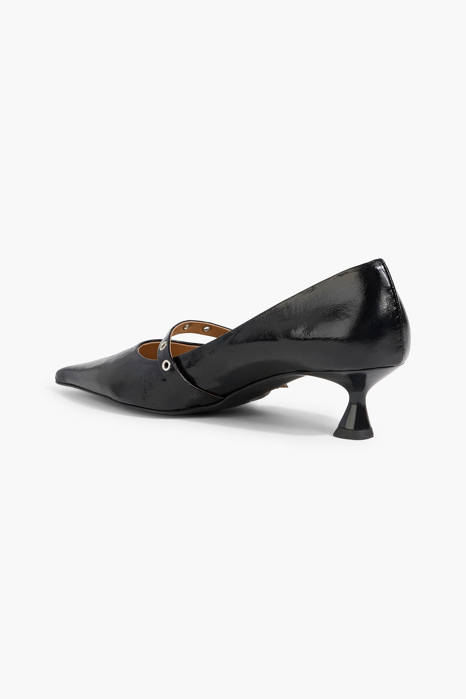 Ganni Buckled Glossed Pumps In Black
