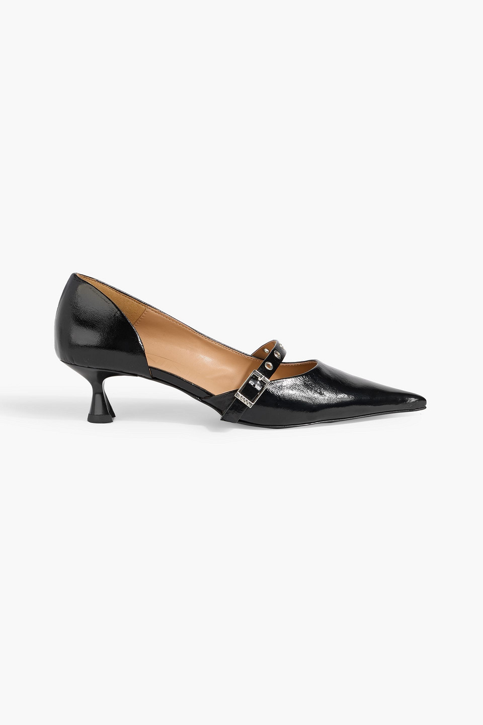 Ganni Buckled Glossed Pumps In Black
