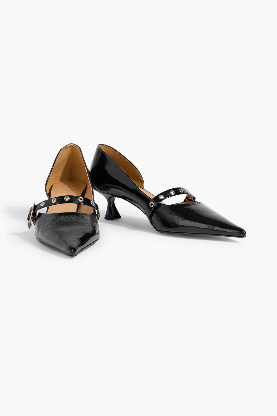Ganni Buckled Glossed Pumps In Black