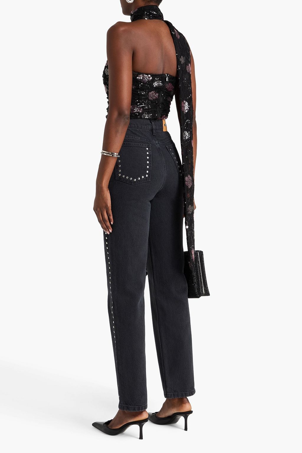 ROTATE BIRGER CHRISTENSEN Strapless cropped sequin-embellished lace top