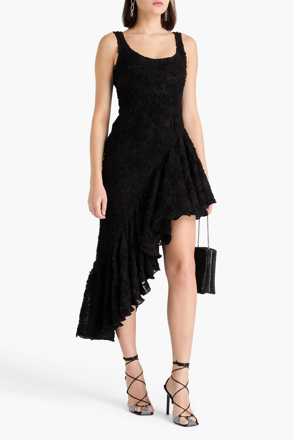 ROTATE BIRGER CHRISTENSEN メッシュ ワンピース アシンメトリー ラッフル付き