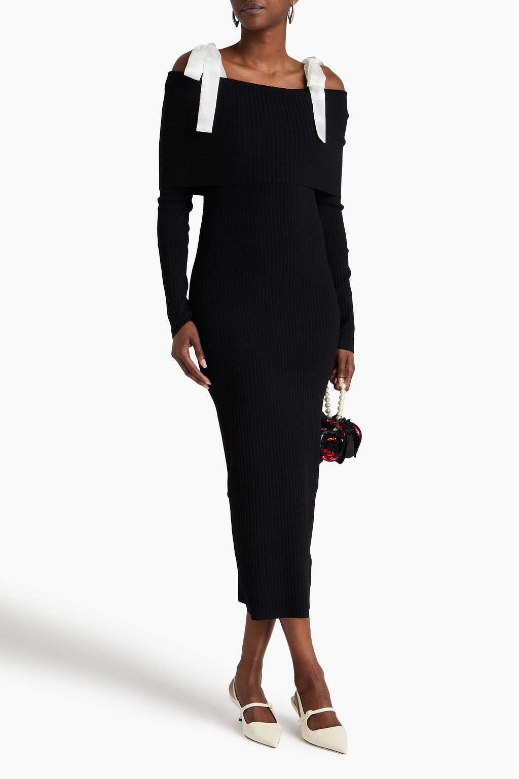 ROTATE BIRGER CHRISTENSEN Schulterfreies Midikleid aus Rippstrick