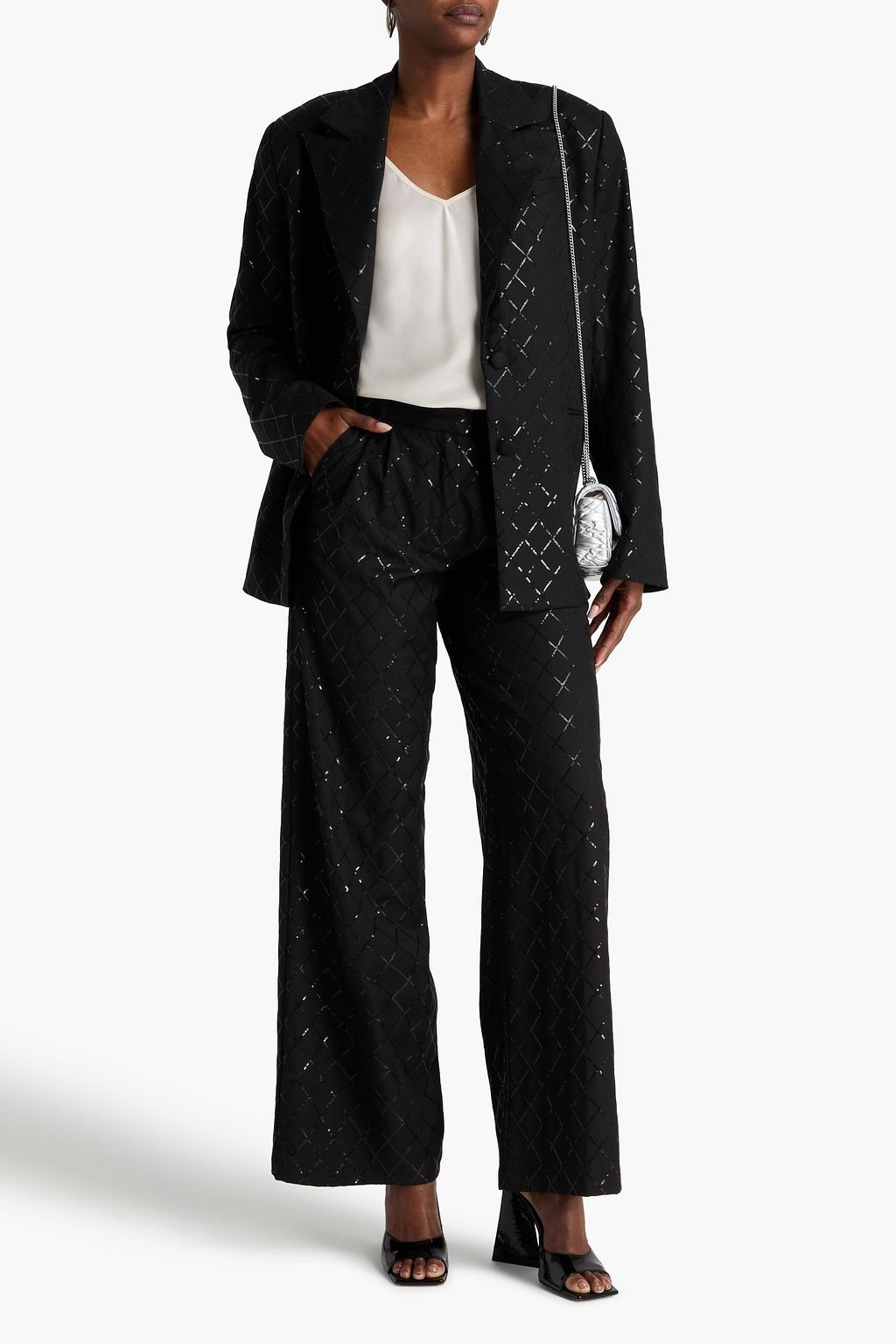 ROTATE BIRGER CHRISTENSEN Sequin-embellished twill wide-leg pants