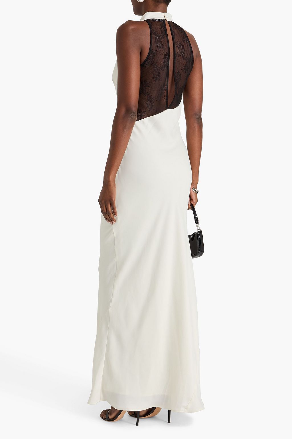 ROTATE BIRGER CHRISTENSEN Draped Chantilly lace-paneled satin-twill maxi dress