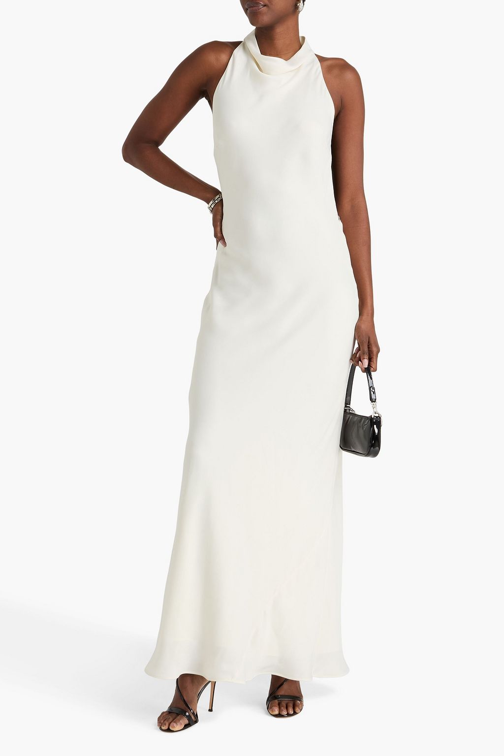 ROTATE BIRGER CHRISTENSEN Draped Chantilly lace-paneled satin-twill maxi dress