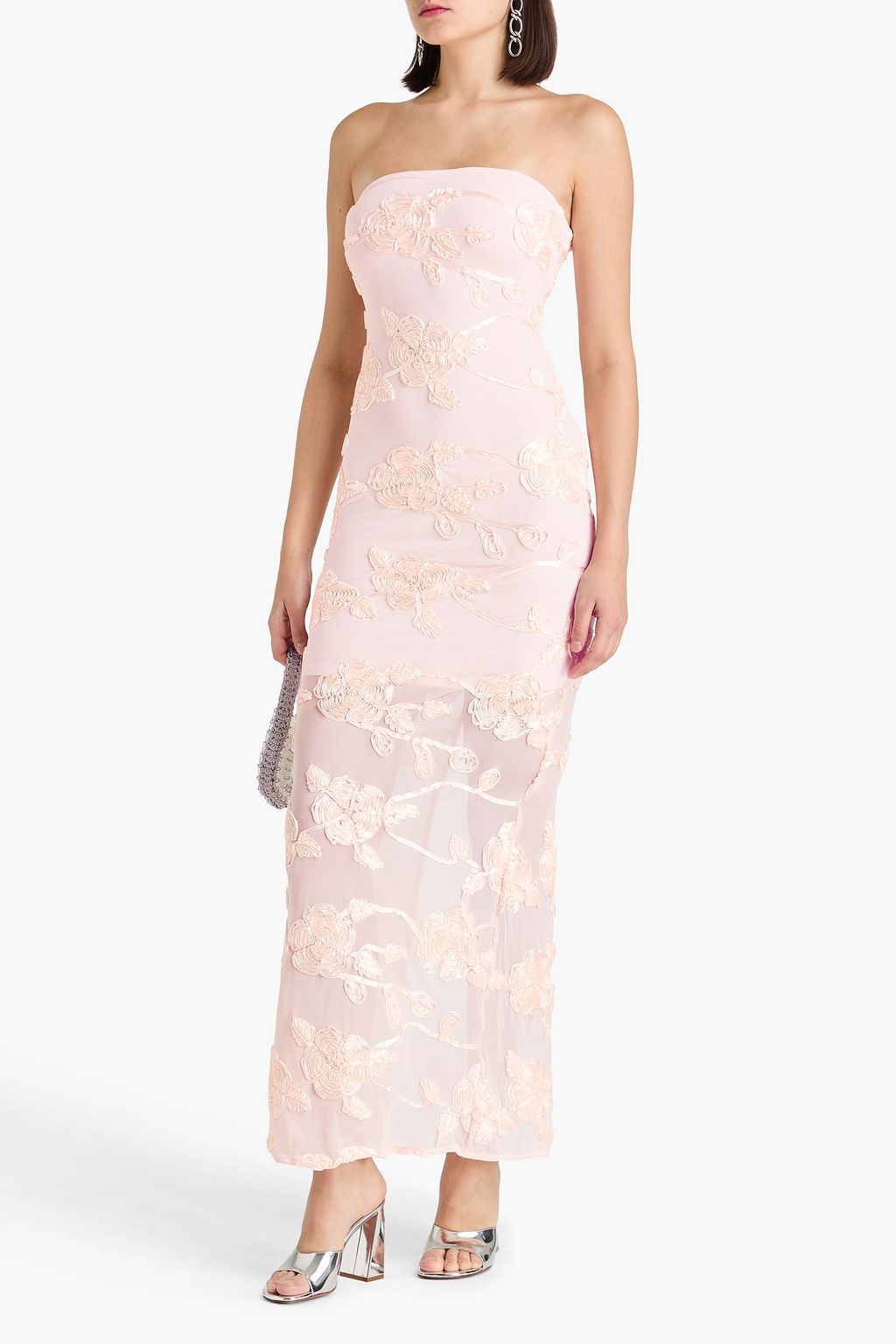 ROTATE BIRGER CHRISTENSEN Strapless embroidered mesh maxi dress