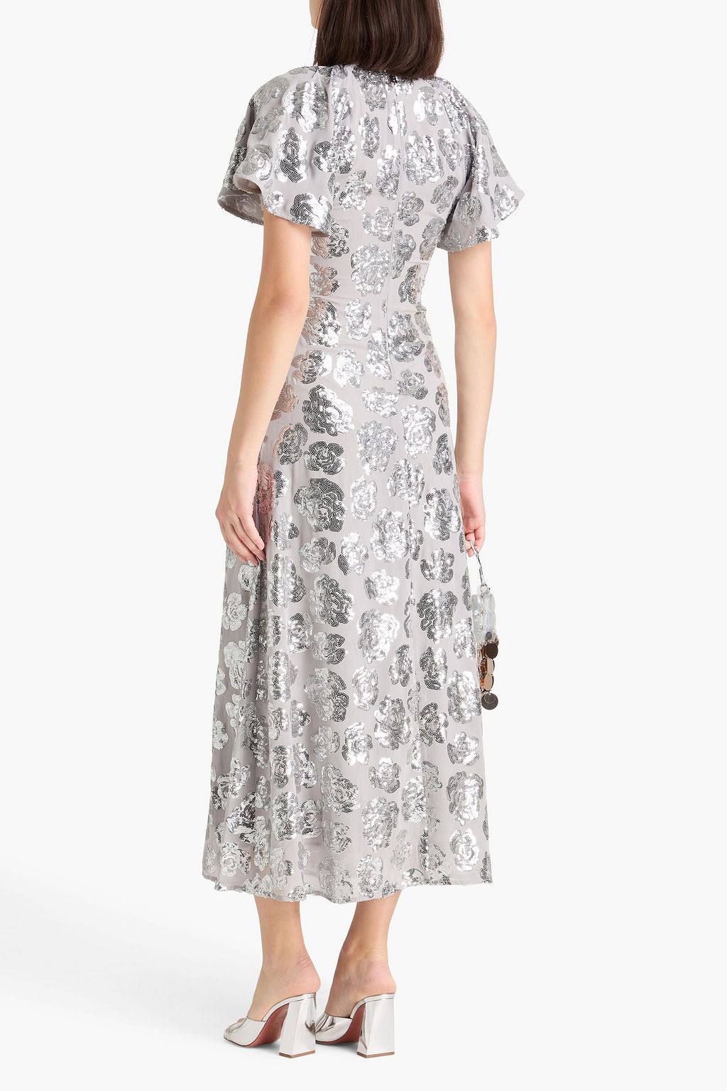 ROTATE BIRGER CHRISTENSEN クレープデシン ミディワンピース ルーシュ入り スパンコール付き