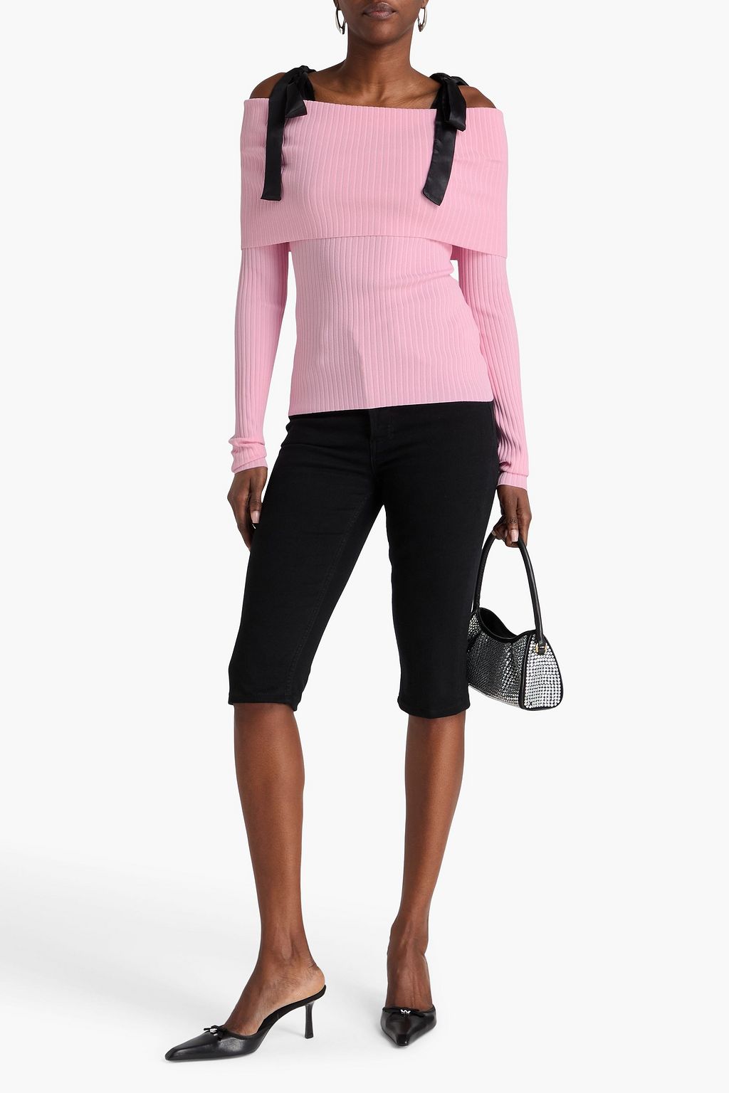 ROTATE BIRGER CHRISTENSEN Off-the-shoulder ribbed-knit sweater