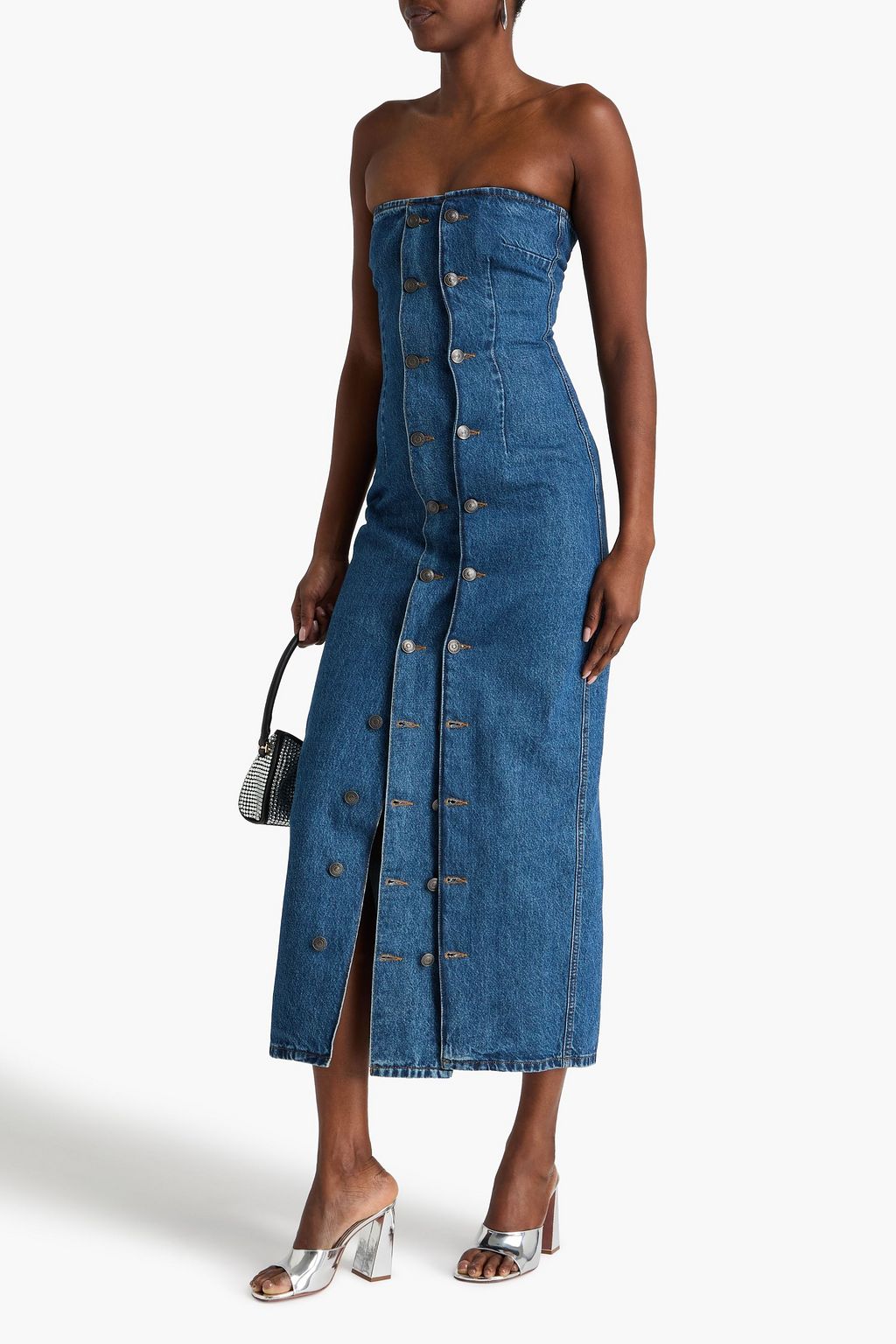 ROTATE BIRGER CHRISTENSEN Strapless denim midi dress