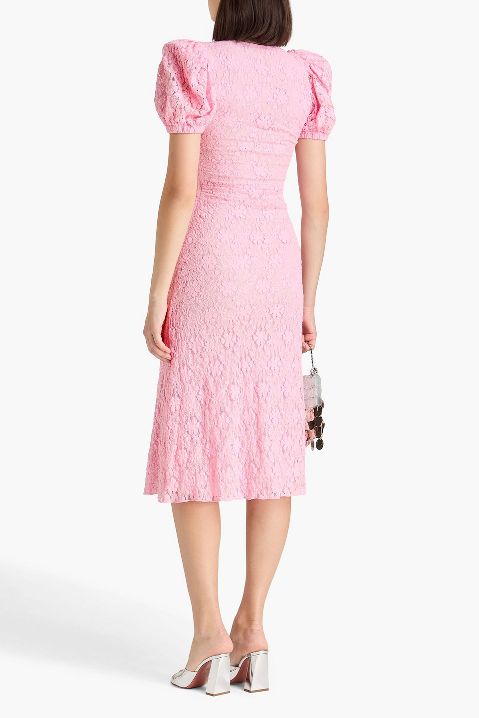  Rotate Birger Christensen - Gerafftes Midikleid Aus Stretch-spitze - Pink - De 34 