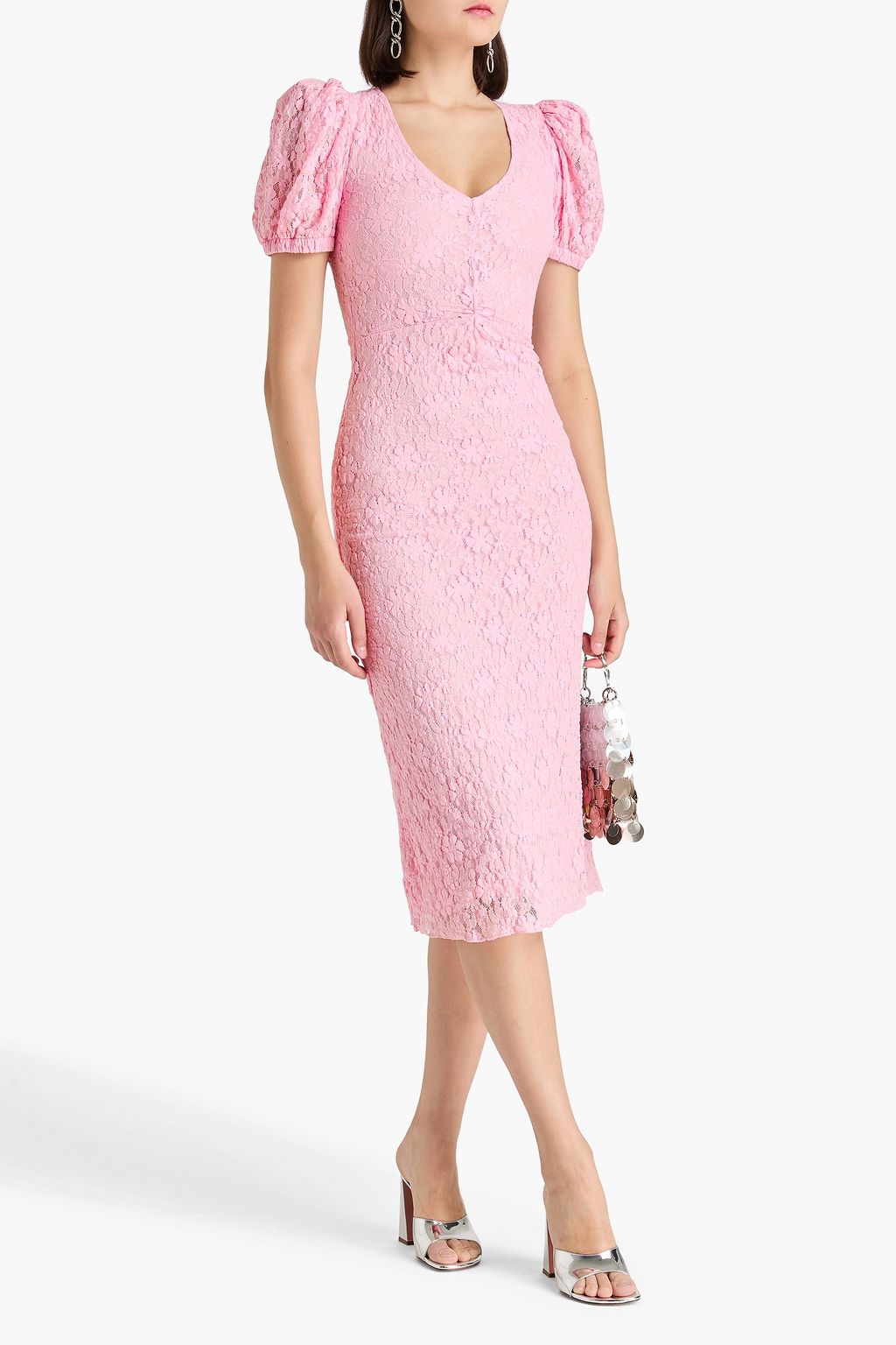 ROTATE BIRGER CHRISTENSEN Ruched stretch-lace midi dress