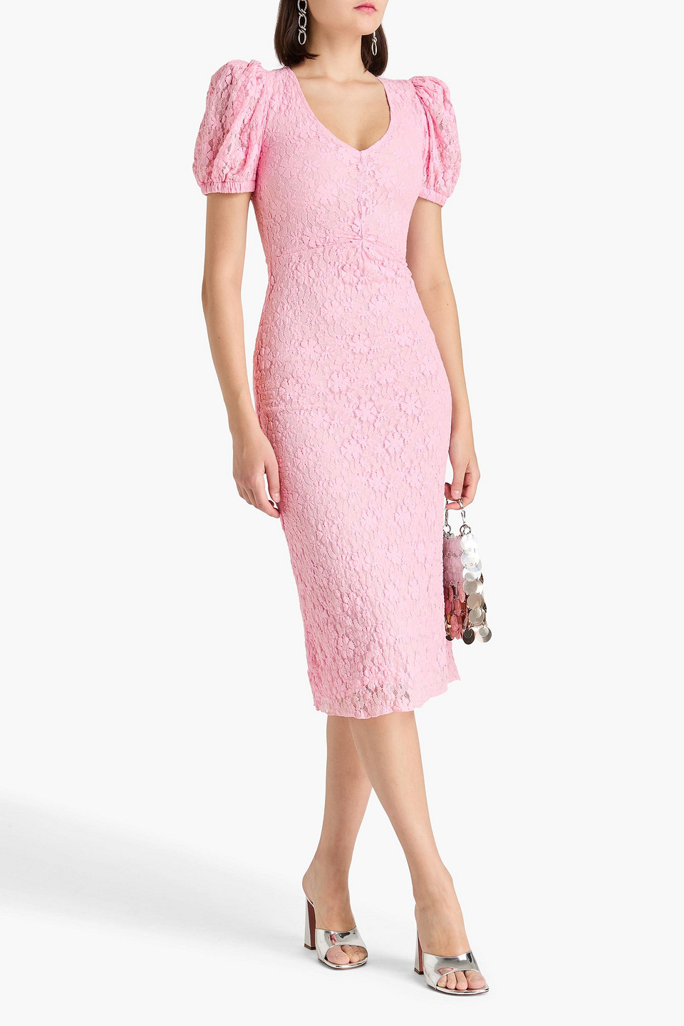  Rotate Birger Christensen - Gerafftes Midikleid Aus Stretch-spitze - Pink - De 34 