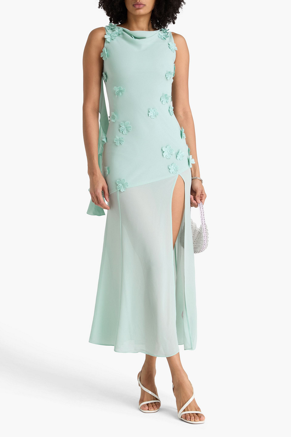  Rotate Birger Christensen - Maxikleid Aus Georgette Mit Floralen Applikationen, Cut-outs Und Rüschen - Blau - De 42 