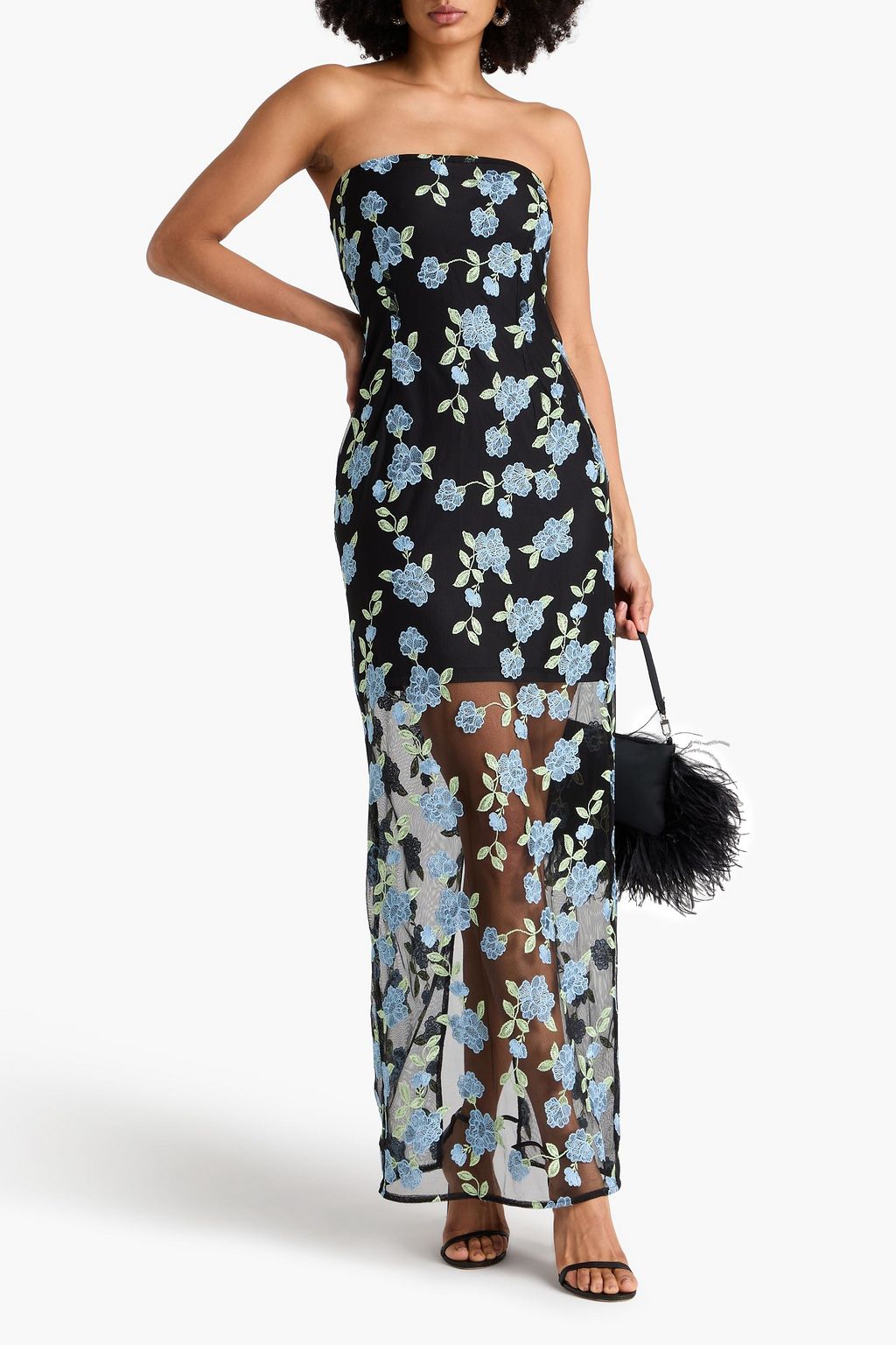 ROTATE BIRGER CHRISTENSEN Strapless embroidered mesh midi dress