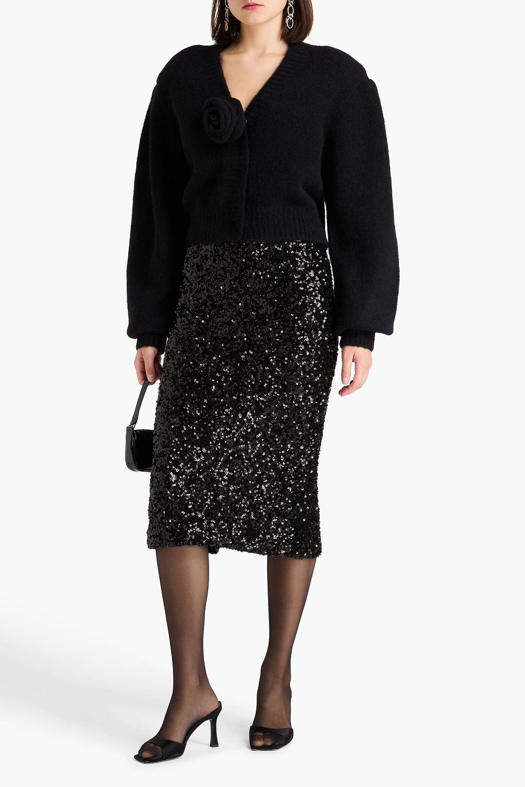 ROTATE BIRGER CHRISTENSEN Sequined mesh midi pencil skirt