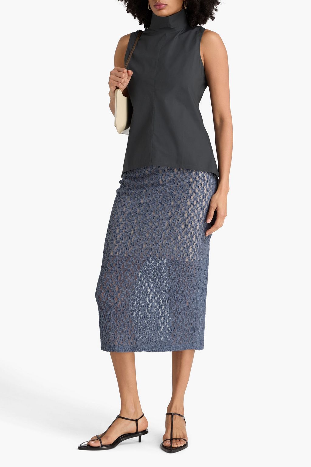 REMAIN BIRGER CHRISTENSEN بلوزة بياقة عالية من قطن بوبلين مطاطي