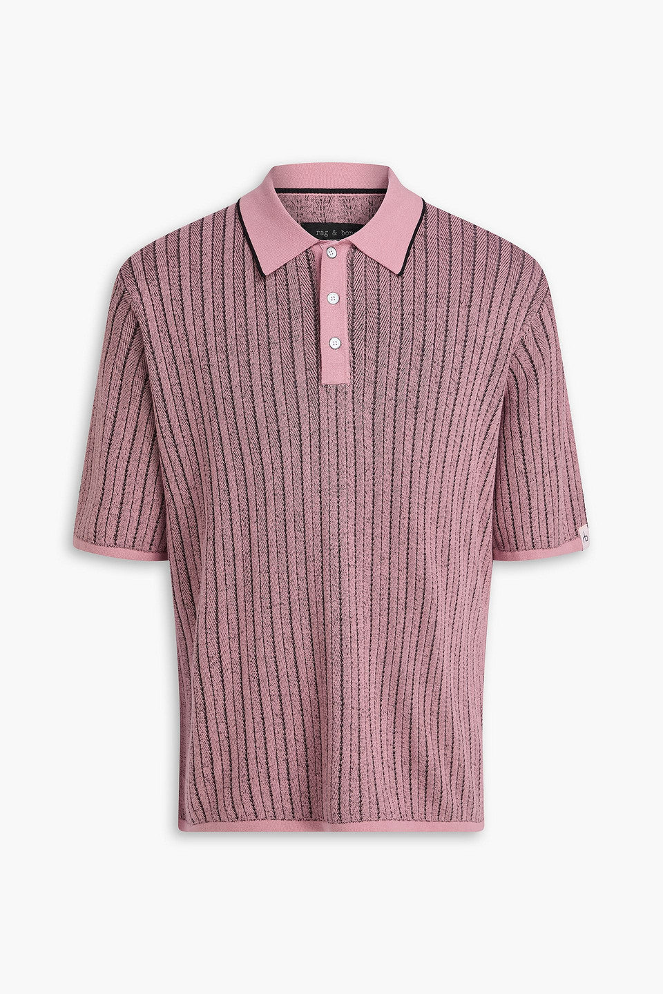 rag & bone - harvey ribbed cotton-blend polo shirt - pink - s
