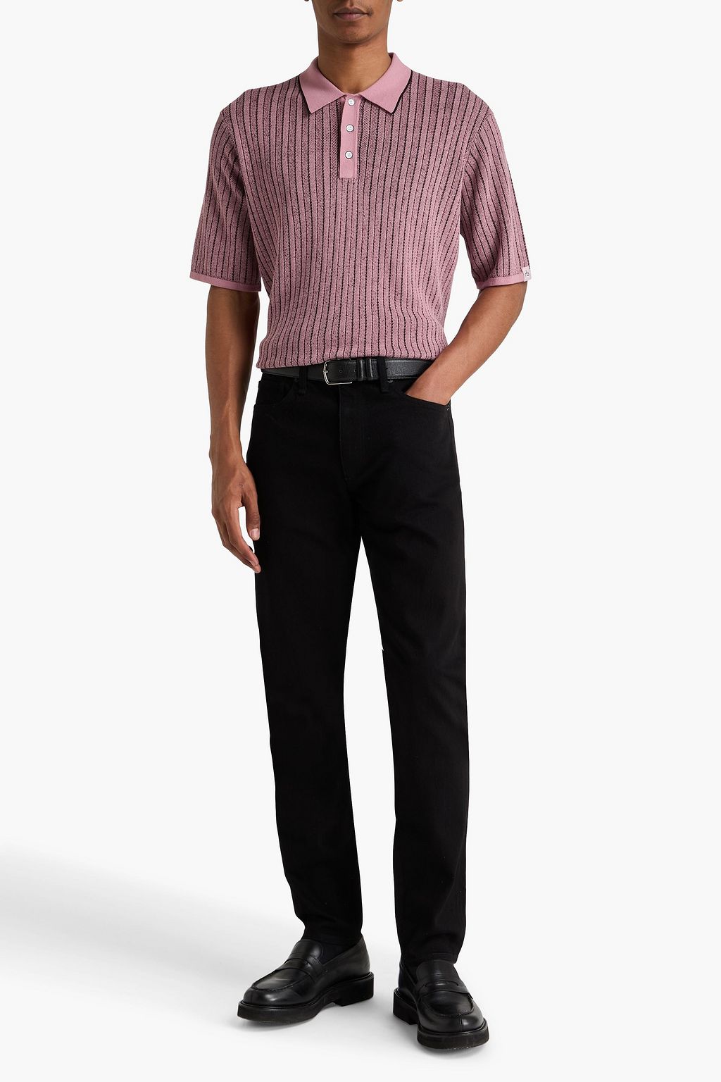 RAG & BONE Harvey ribbed cotton-blend polo shirt