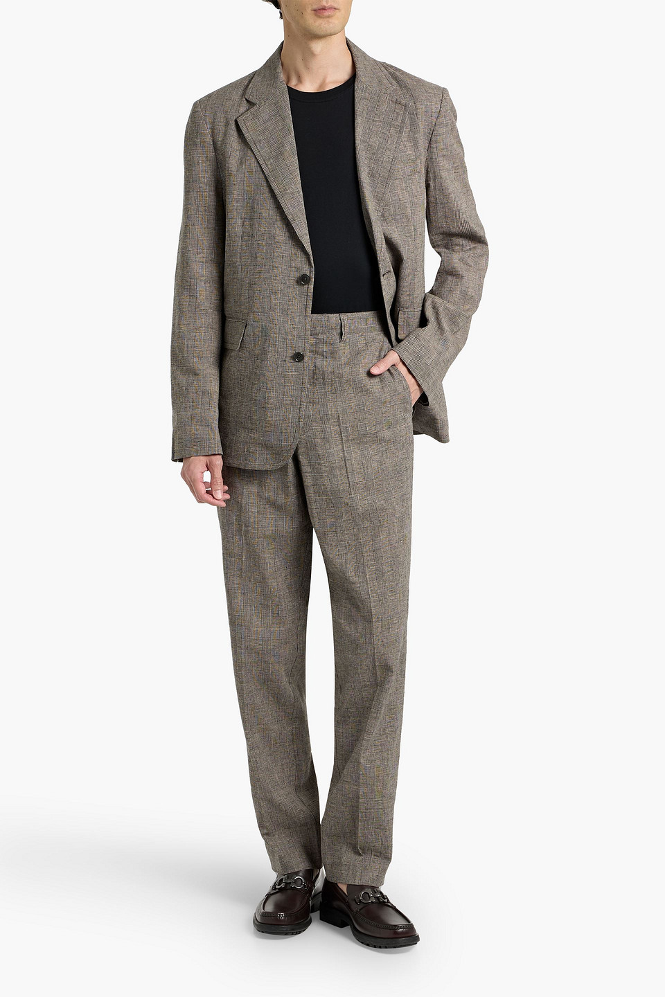 Alex Mill Cooper Prince Of Wales Checked Linen And Cotton-blend Pants In Gold