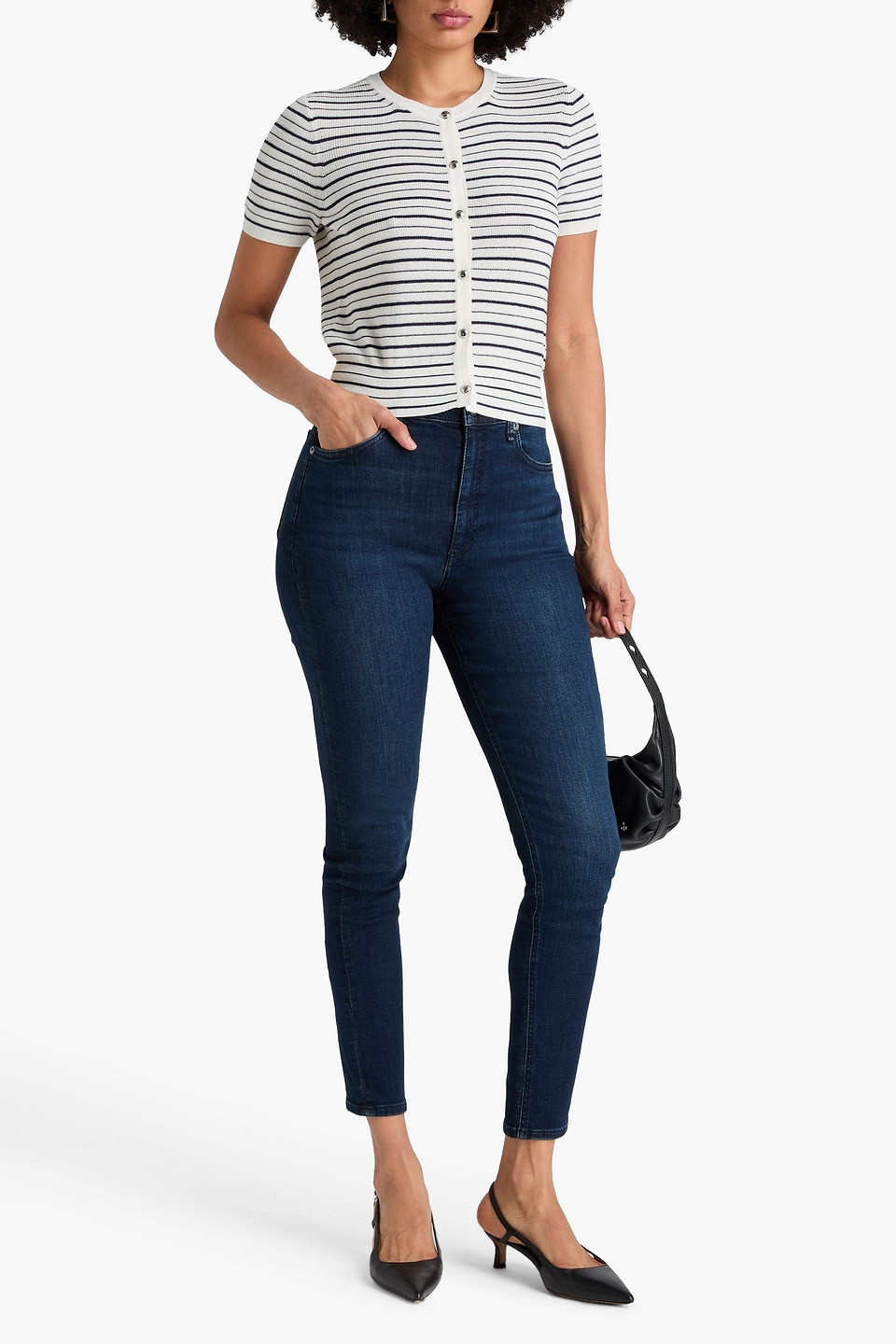  Rag & Bone - Gestreifter Cardigan „dina“ Aus Einer Baumwollmischung - Weiß - Xxs 