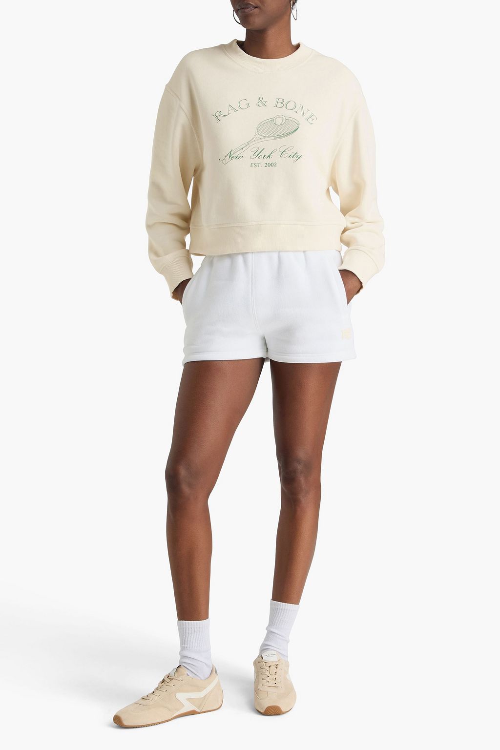 RAG & BONE سويت شيرت من مزيج من قطن تيري فرنسي بطبعات