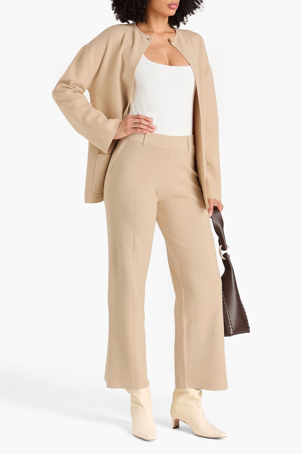 STAUD Jet Set cotton and cashmere-blend wide-leg pants