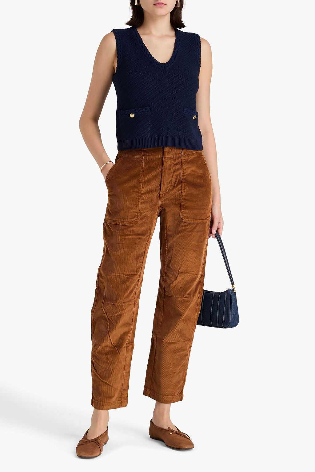 RAG & BONE بنطال جينز "ليتون" بأرجل مستقيمة من المخمل المضلّع المصنوع من مزيج من القطن