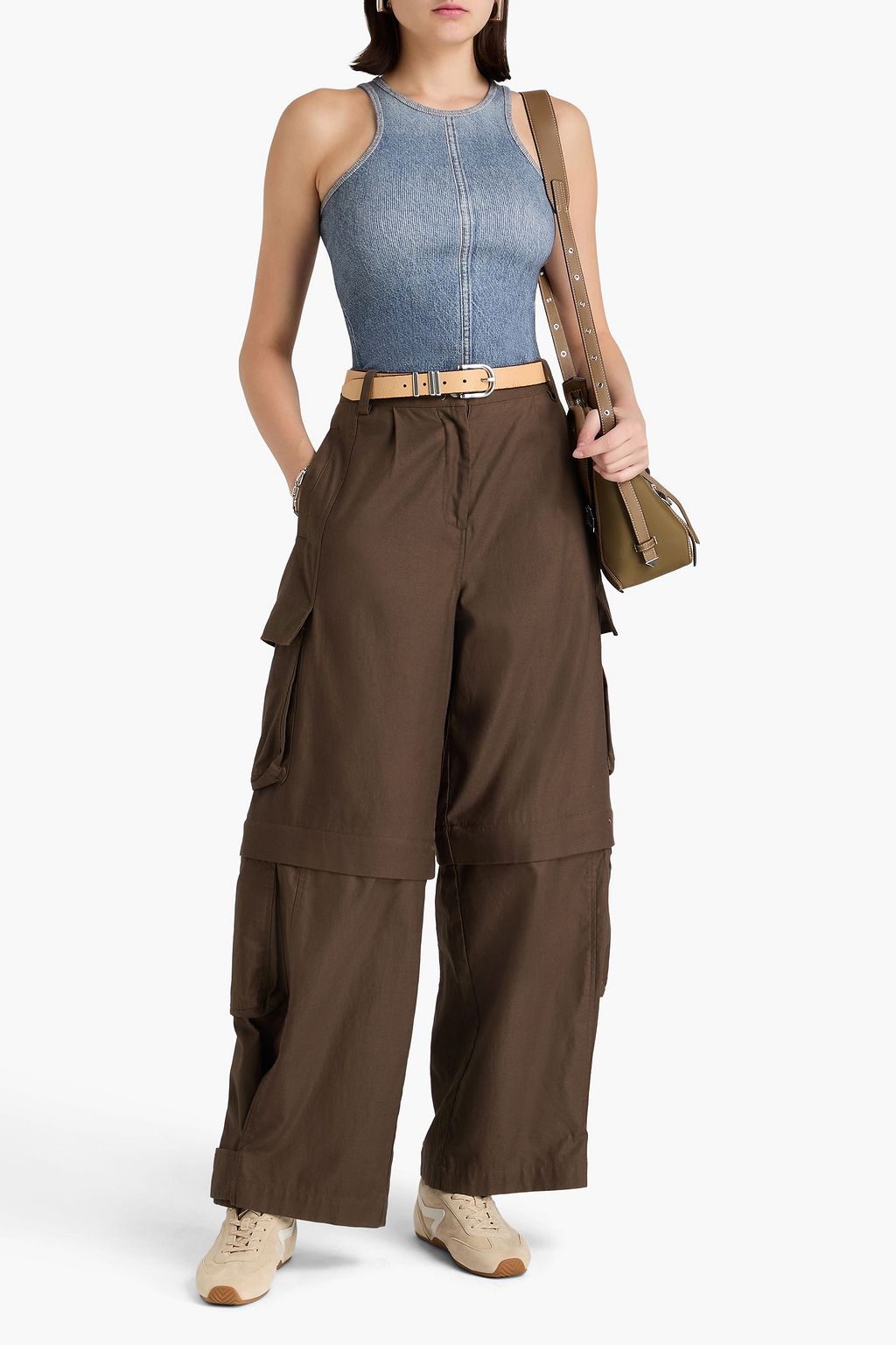 RAG & BONE بلوزة "ميرامار" بدون أكمام من قطن جيرسي مطاطي بطبعات بنمط الدنيم