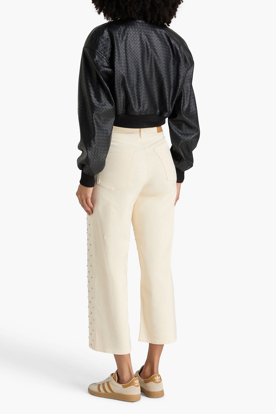 Rag & Bone Andi Cropped Embellished High-rise Wide-leg Jeans In White