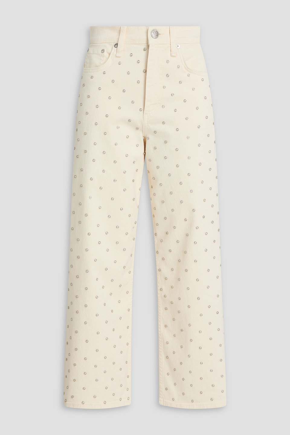 Rag & Bone Andi Cropped Embellished High-rise Wide-leg Jeans In White