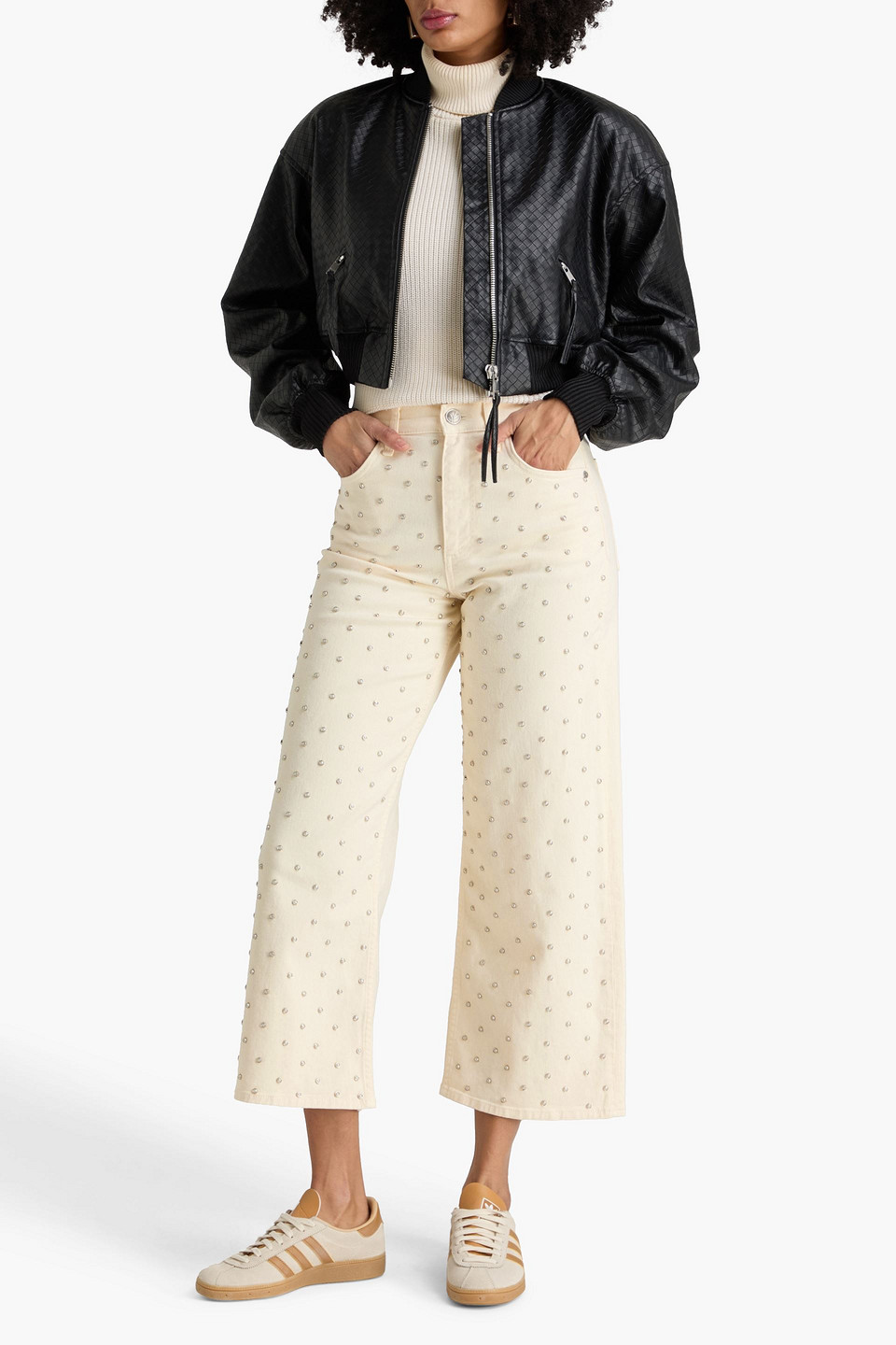 Rag & Bone Andi Cropped Embellished High-rise Wide-leg Jeans In White