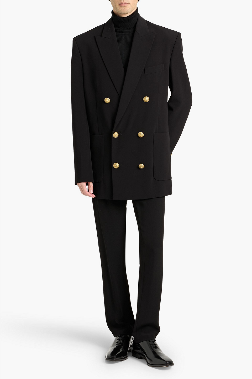 Balmain Double-breasted Crepe Blazer In Blue
