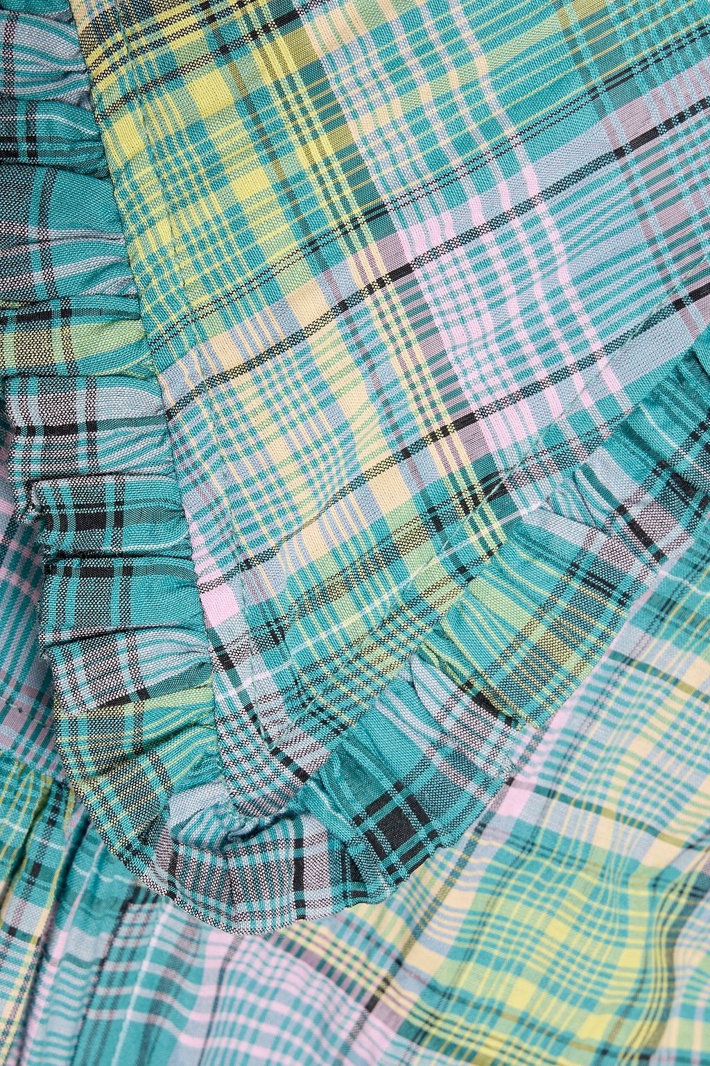 GANNI Checked cotton-blend mini shirt dress