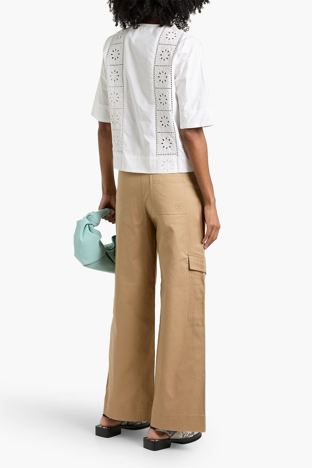 GANNI Herringbone cotton-blend wide-leg pants