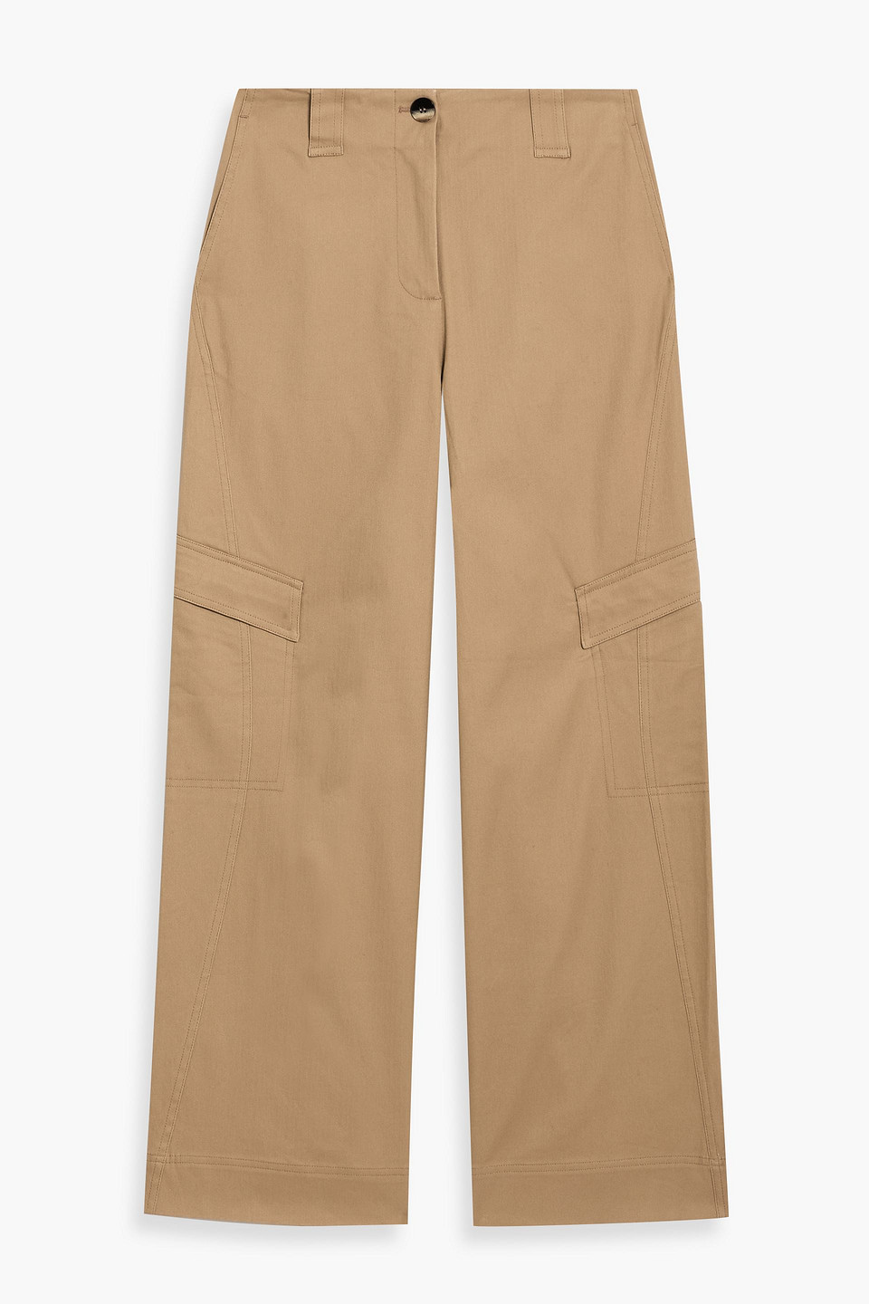 Ganni Herringbone Cotton-blend Wide-leg Pants In Nude