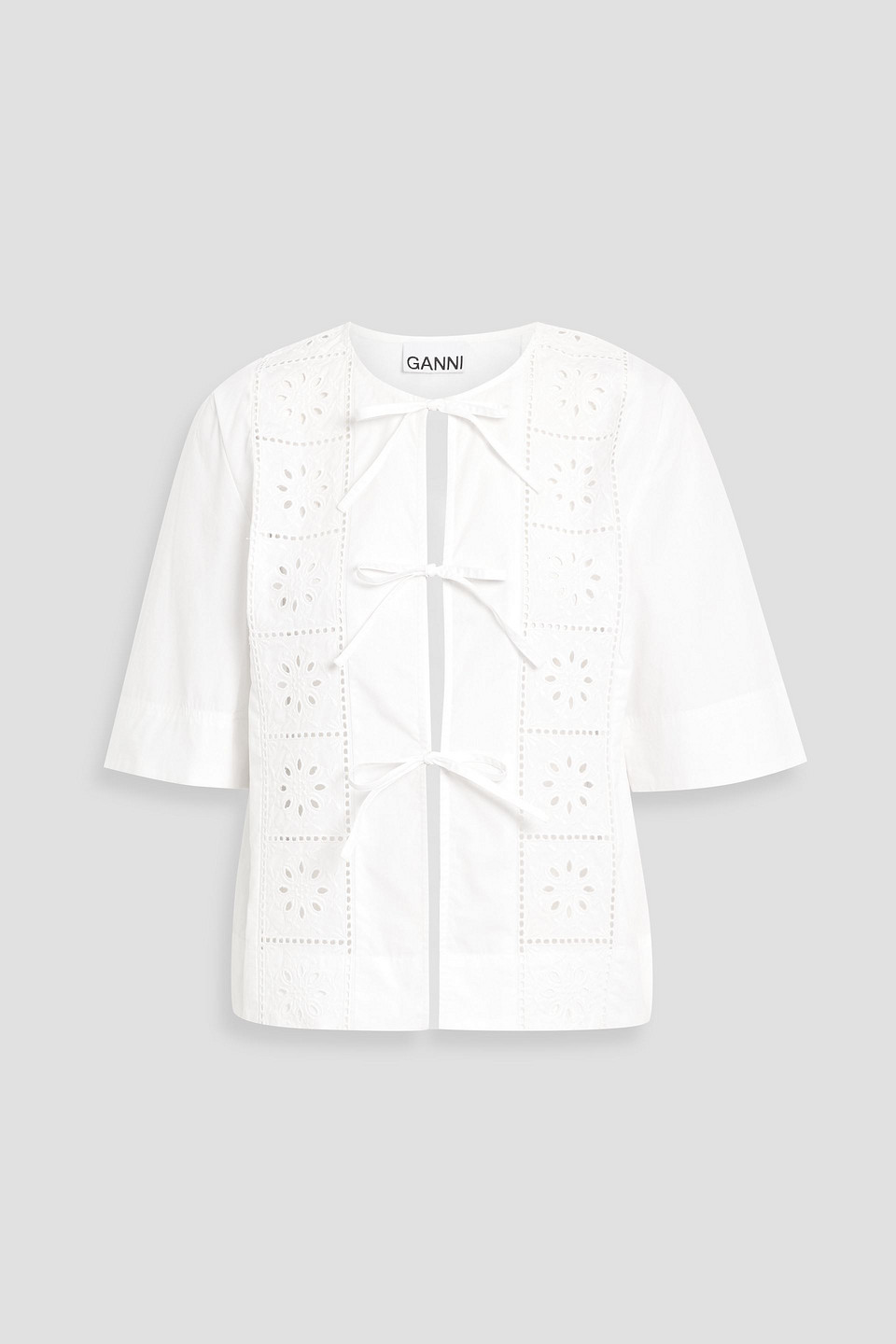 ganni - broderie anglaise cotton top - white - eu 32