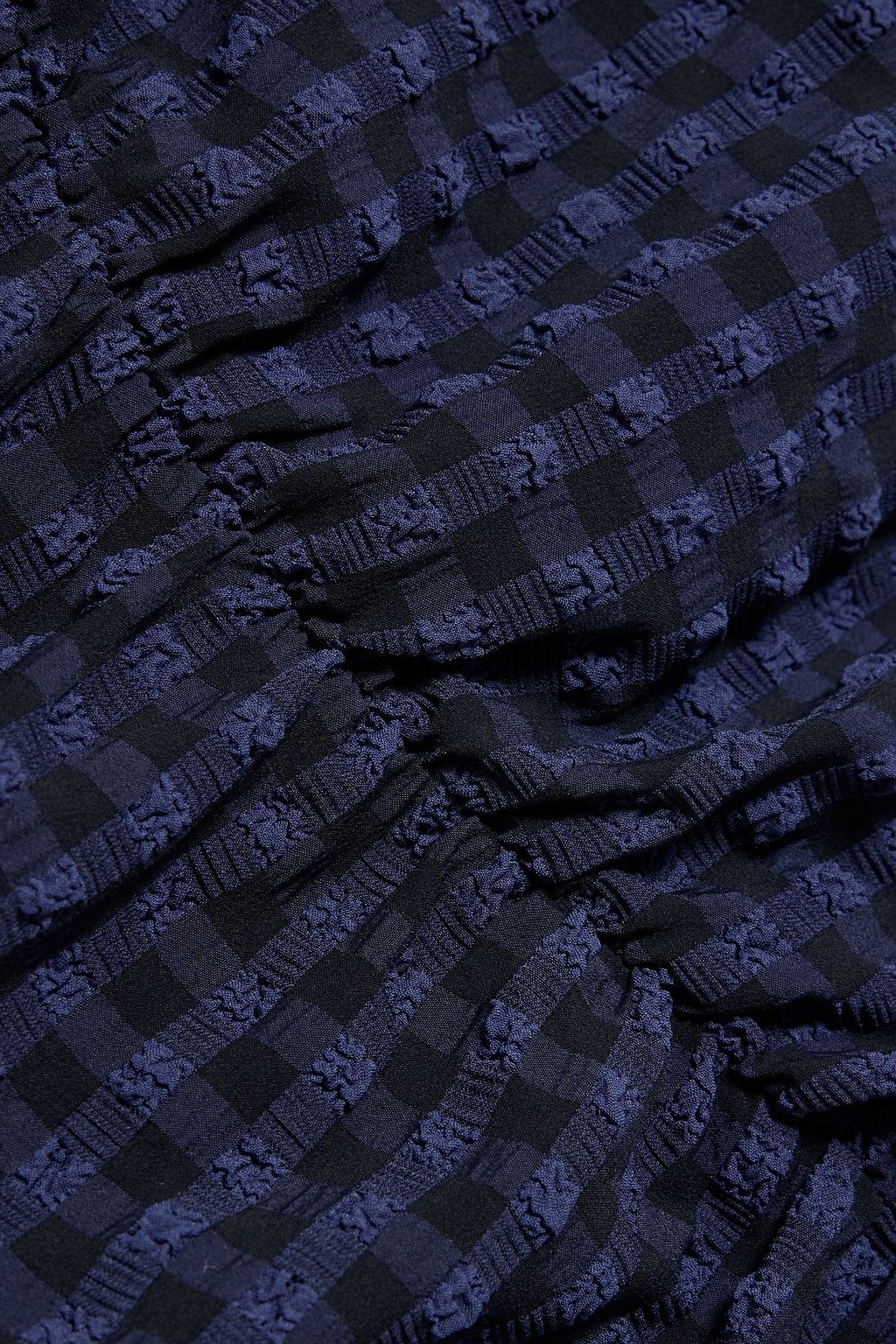 GANNI Ruched checked seersucker mini dress