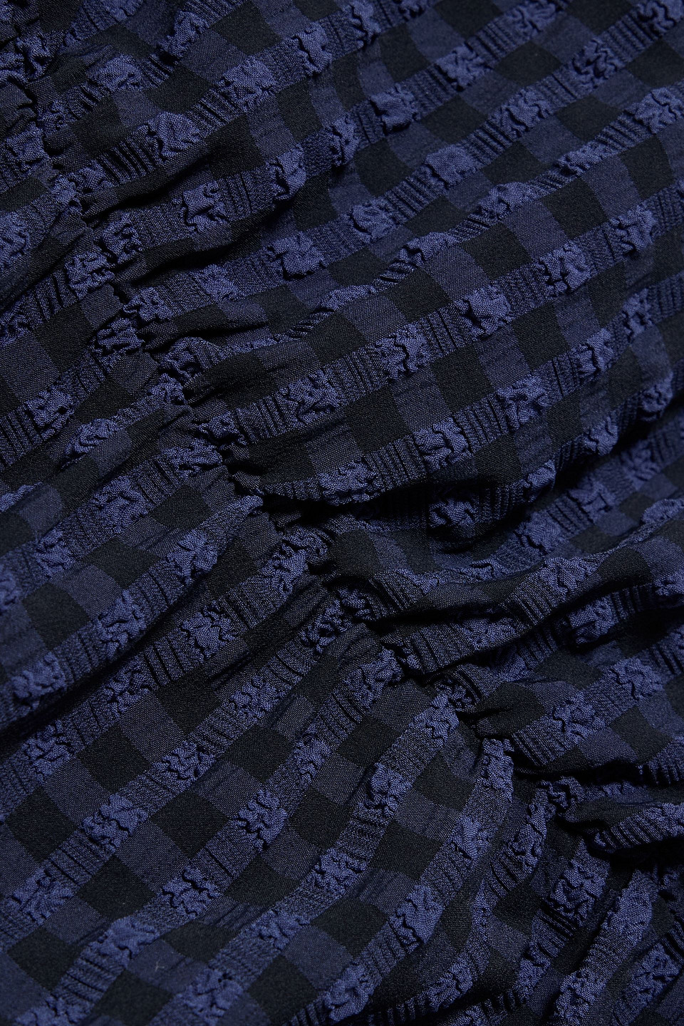 Ganni Checkered Seersucker O-neck Mini Dress In Blue