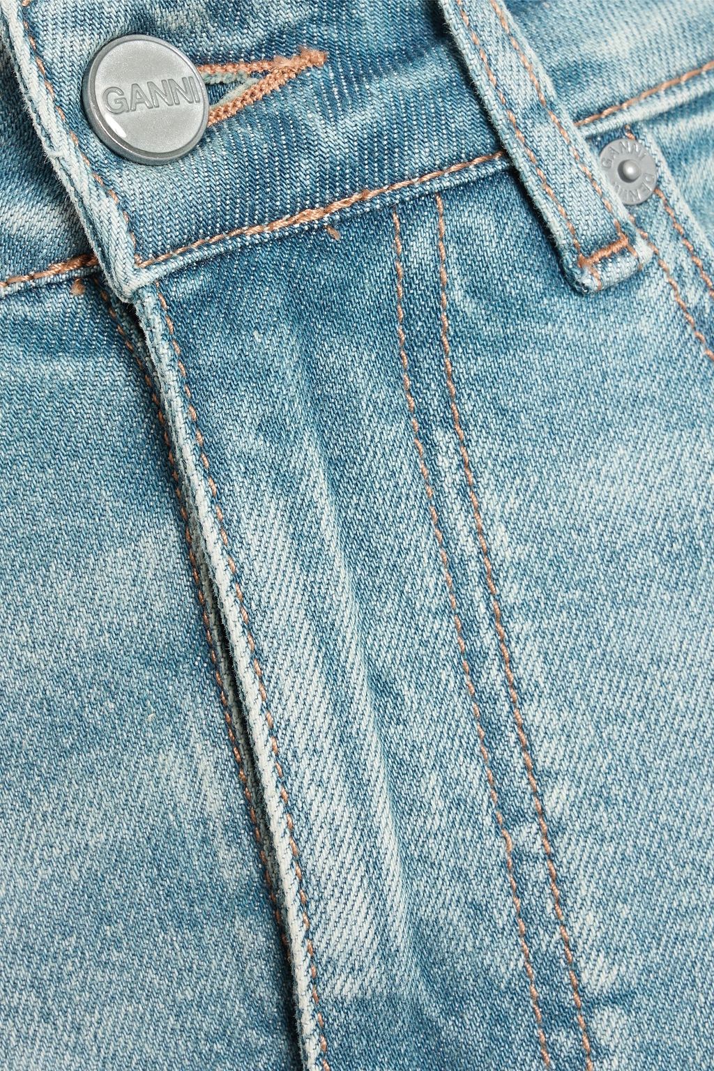 GANNI Pleated denim midi skirt