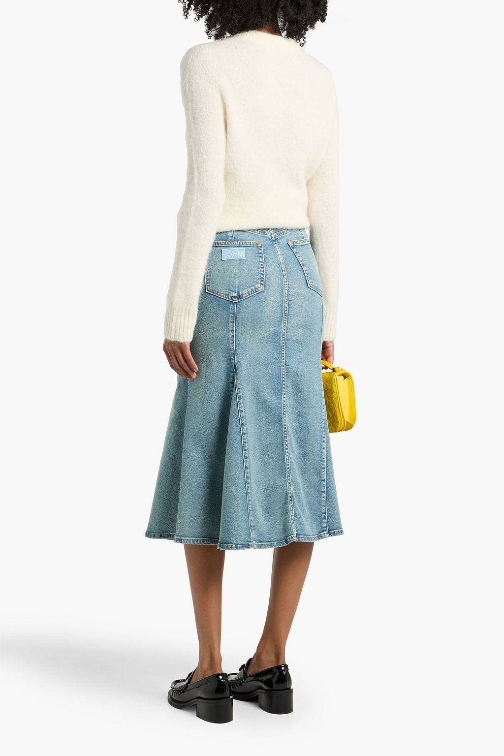GANNI Pleated denim midi skirt