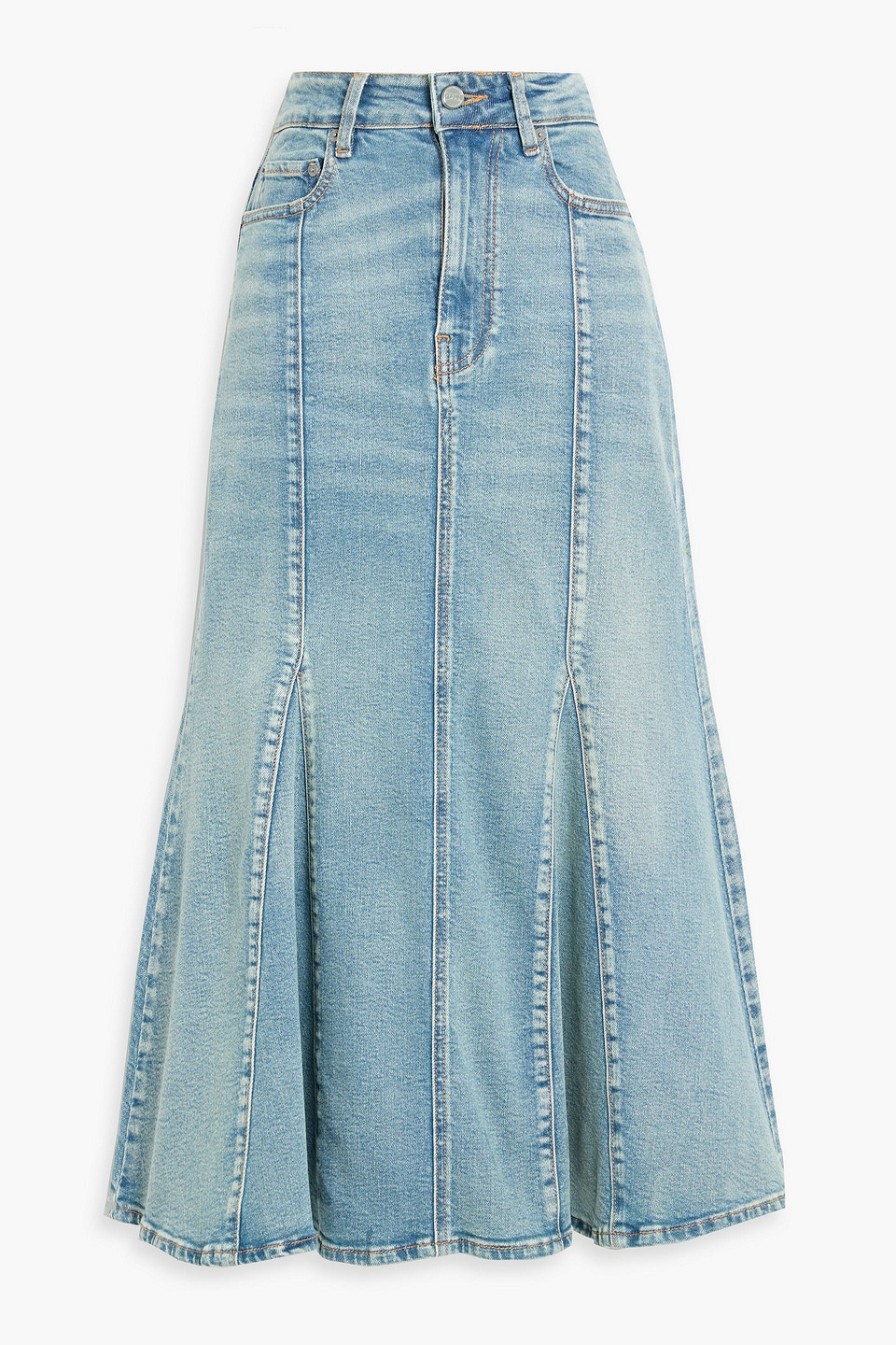 Ganni Pleated Denim Midi Skirt In Multi