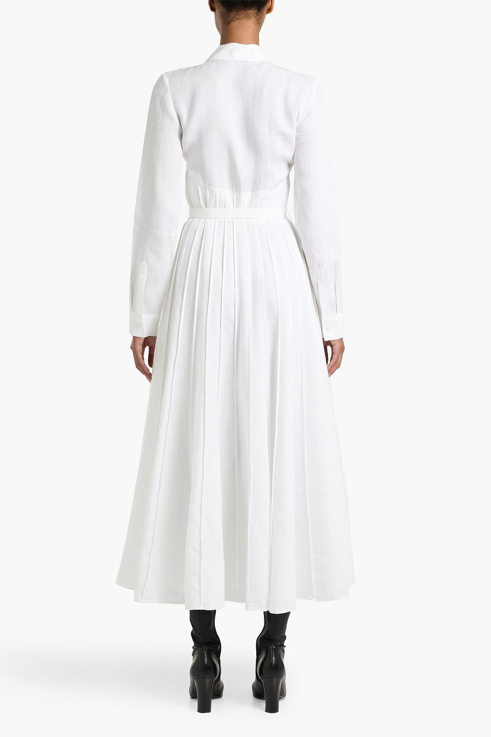 Gabriela Hearst Dewi Pintucked Linen Midi Shirt Dress In Multi