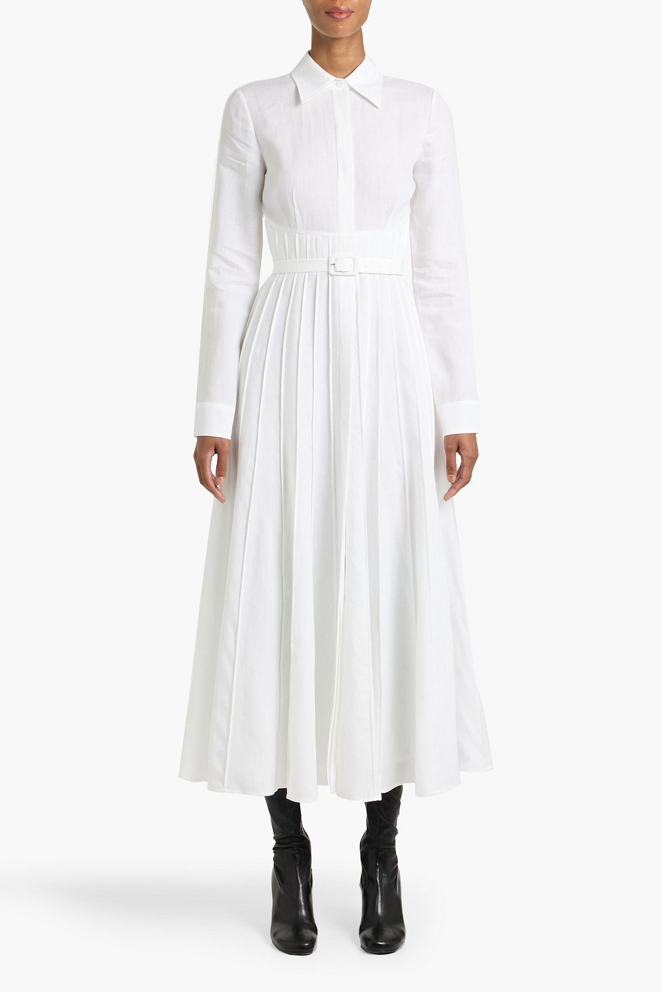 Gabriela Hearst Dewi Pintucked Linen Midi Shirt Dress In Multi