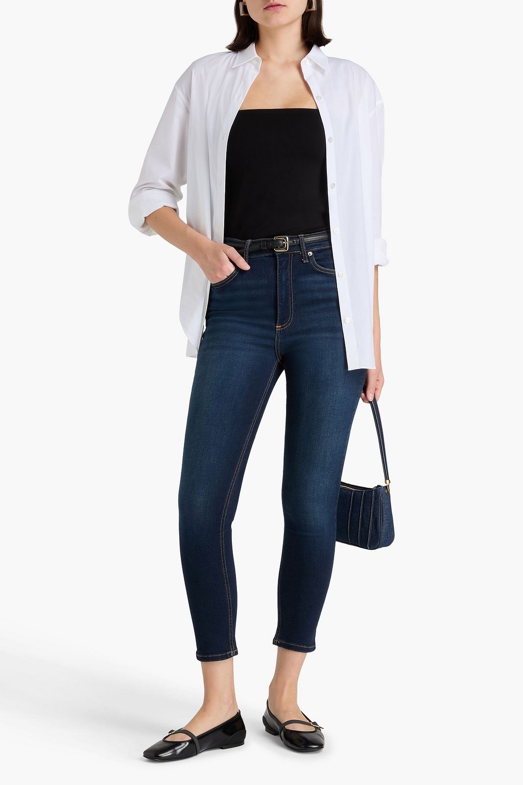 RAG & BONE بنطال جينز سكيني قصير "نينا" بخصر مرتفع وباهت