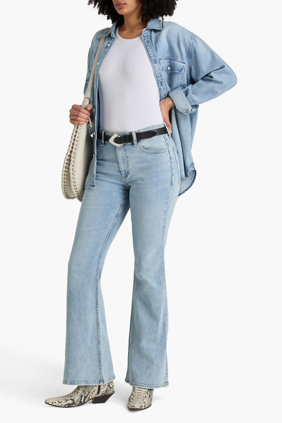 Rag & Bone Piper Mid-rise Light Wash Crop Bootcut Jean In Blue