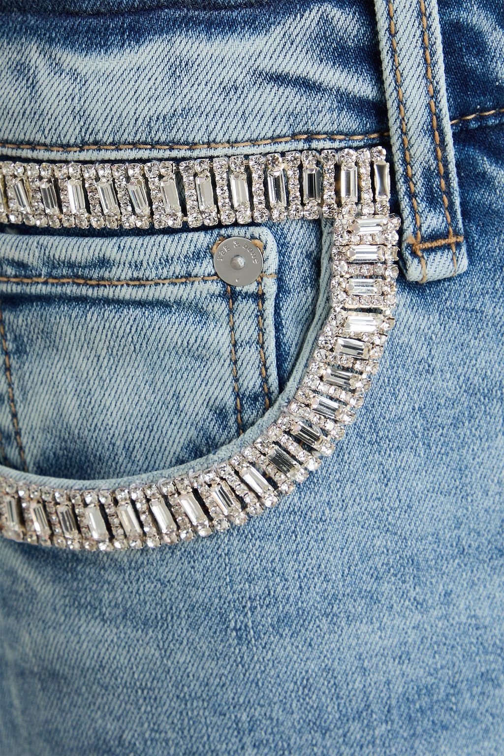 RAG & BONE بنطال جينز "آندي" بأرجل واسعة وخصر عالٍ مزين بالكريستال