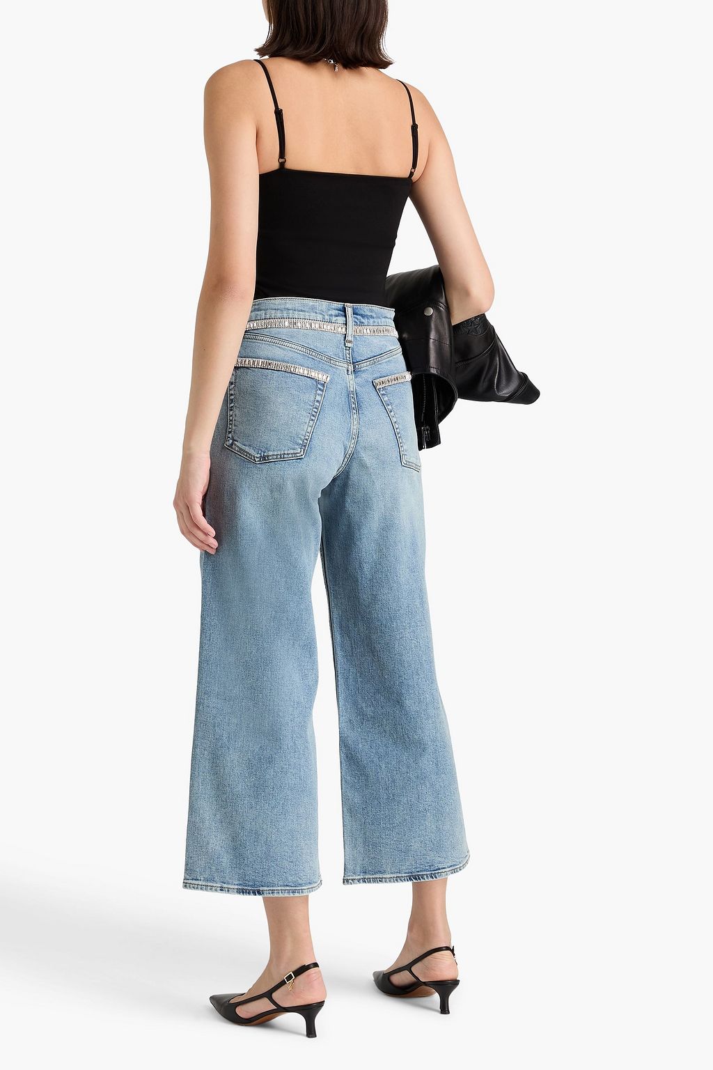 RAG & BONE بنطال جينز "آندي" بأرجل واسعة وخصر عالٍ مزين بالكريستال