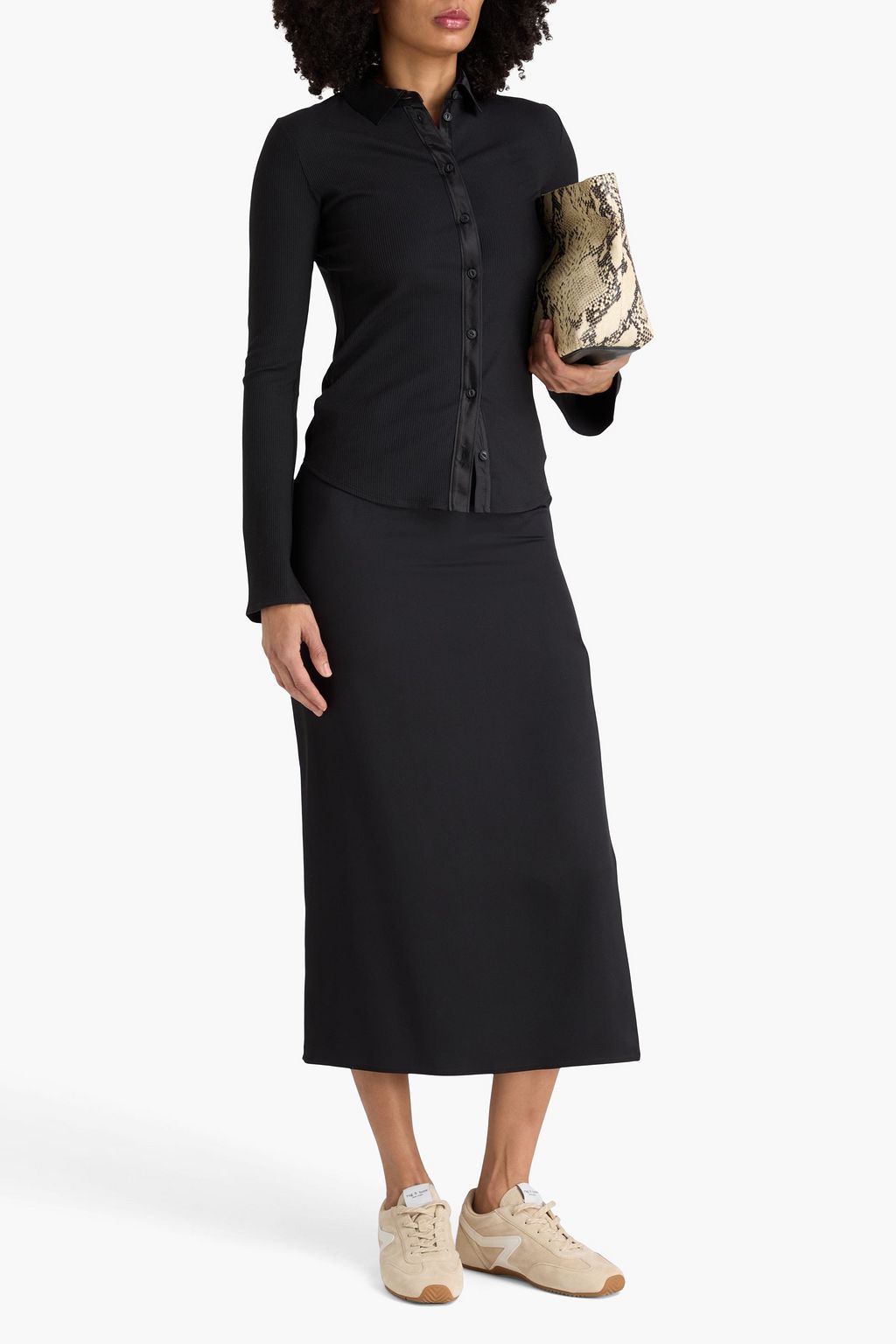 RAG & BONE Satin-paneled ribbed jersey shirt